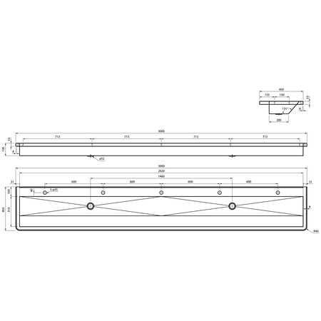 Komora gospodarcza ścienna 3000x130x450mm, stal nierdzewna mat