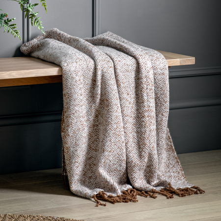 Herringbone Faux Mohair Throw Tan 1300x1800mm