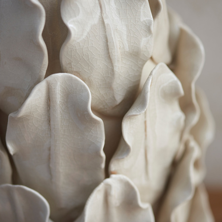 Layered Leaf Table Lamp Base Ivory Crackle Large