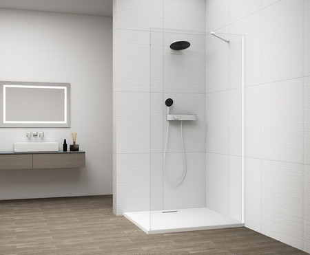 ESCA WHITE MATT jednoczęściowa kabina przysznicowa Walk-In, montaż przy ścianie, szkło czyste, 1200 mm