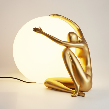 Lampa stołowa WOMAN-1 ,47 cm -złota figura, biały klosz