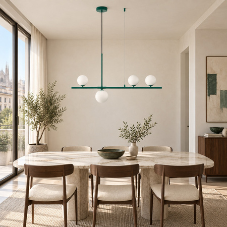 Lampa wisząca MODERNO 80 cm -szmaragdowa z białymi kloszami