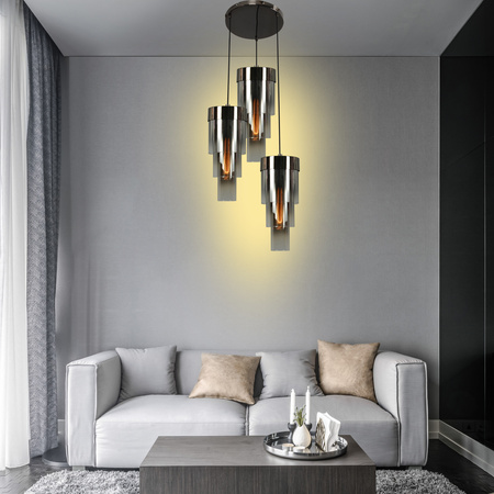 GRANS Lampa wisząca potrójna okrągła z potrójnymi kloszami cylindrycznymi