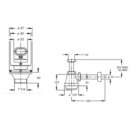 Syfon zlewozmywakowy, nierdzewny wypust 80mm, korek z uchem, DN32, biały