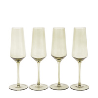 Flute Glass Smokey Green (4pk) 74x74x230mm