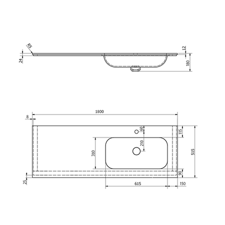 ARUBA umywalka prawa, 180x51,5 cm, Rockstone biały mat