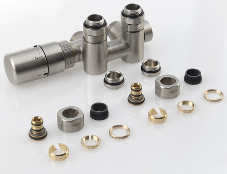 TWIN COMBI zestaw przyłączeniowy zespolony termostatyczny, lewy, stal nierdzewna mat