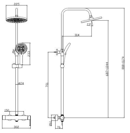 Deszczownica z baterią prysznicową dwufunkcyjną, czarna