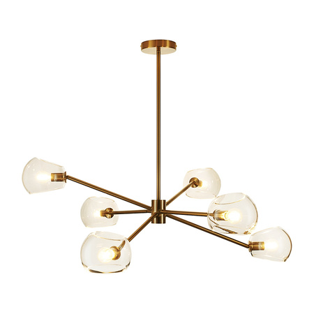 Lampa wisząca COSMIC-6 75 cm - złoty stelaż, transparentne klosze