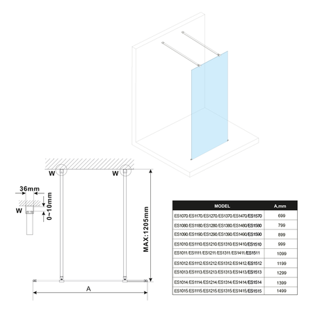 ESCA WHITE MATT jednoczęściowa kabina przysznicowa Walk-In, szklo dymione, 1200 mm