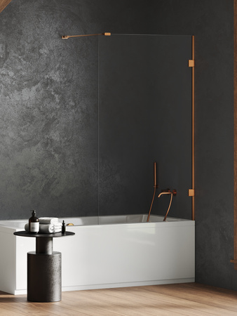 NZ2 Parawan wannowy OXIA COPPER BRUSHED stały 1 U 50x150 szkło czyste 8mm Active Shield 2.0