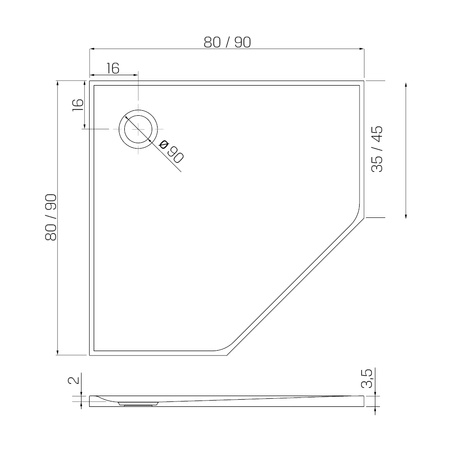 Brodzik NEX konglomeratowy pięciokątny 80x80x3,5 biały gładki