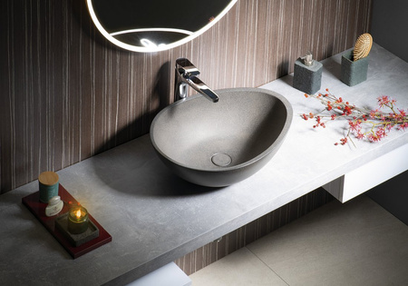 PUNC umywalka betonowa z korkiem, 53x39cm, czrany granit