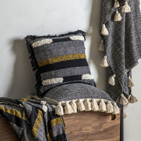 Woven Cushion with Tassels Black 450x450mm
