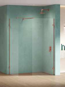 Kabina prysznicowa EVENTA COPPER SHINE WALK-IN U 160x100x200 szkło czyste 8mm Active Shield 2.0