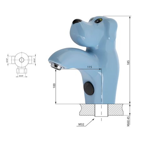 Bateria sensorowa ceramiczna stojąca, 6V DC (4xAA), pies, niebieski
