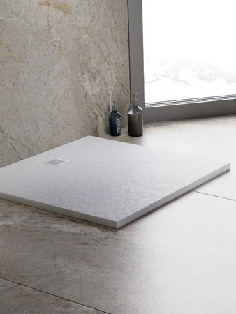 Brodzik MORI konglomeratowy kwadratowy 90x90x3 posadzkowy, biały