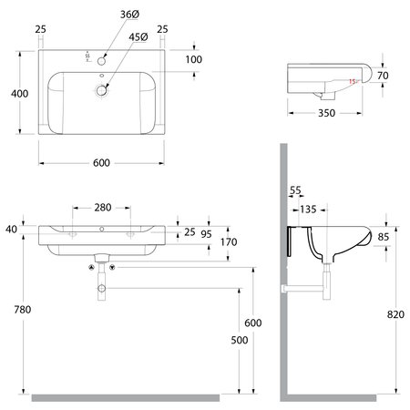INKA umywalka ceramiczna 60x40cm, biała
