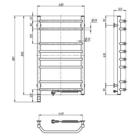 Grzejnik łazienkowy elektryczny Navin Blues 480х800 Sensor prawy, timer, biały