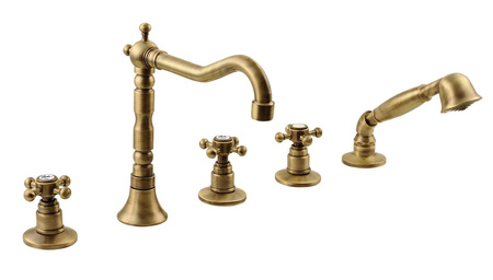 ANTEA pięcioelementowa bateria na brzeg wanny z wylewką retro, brąz