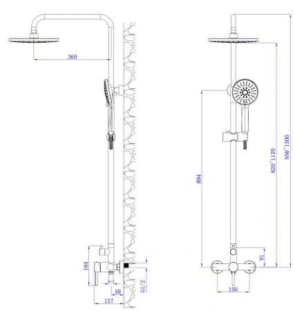 Deszczownica z baterią prysznicową dwufunkcyjną, chrom