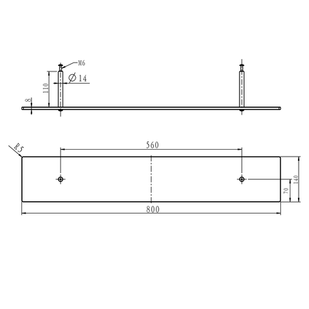 Półka do szafek z lustrem, z mocowaniem, 80cm, chrom