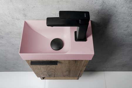 PICCOLINO umywalka betonowa, 30,8x17cm, bateria z prawej strony, różowy mat