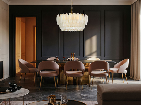 NOWOCZESNY ŻYRANDOL KRYSZTAŁOWY BIAŁO-ZŁOTY CAVALINI D60