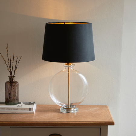 Lampa stołowa Gideon – antyczny mosiądz / przezroczysty, 35 × 35 × 59,5 cm