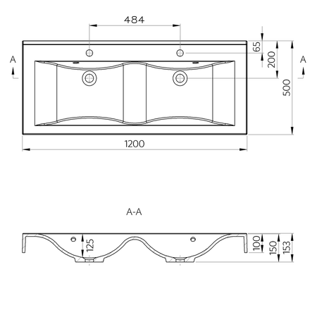 FLAVIA umywalka kompozytowa podwójna 120x50cm, biała