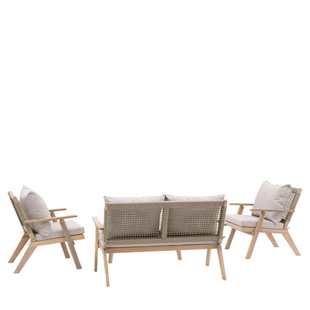 Zestaw ogrodowy MARINA – sofa 2-osobowa + 2 fotele + stolik, drewno akacjowe, 4 osoby
