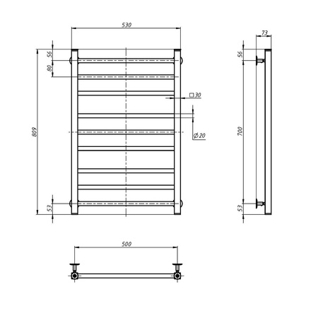 Grzejnik łazienkowy wodny nierdzewny Navin Classic Quadro 500x800