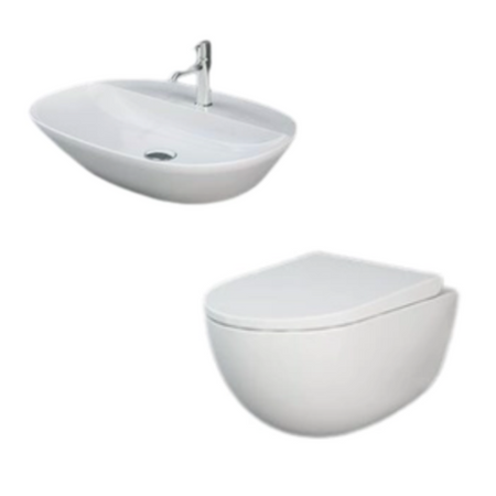 Zestaw DES Miska WC podwieszana z deską W/O i Umywalką Nablatową VARIANT owalną 60x42 cm biały połysk