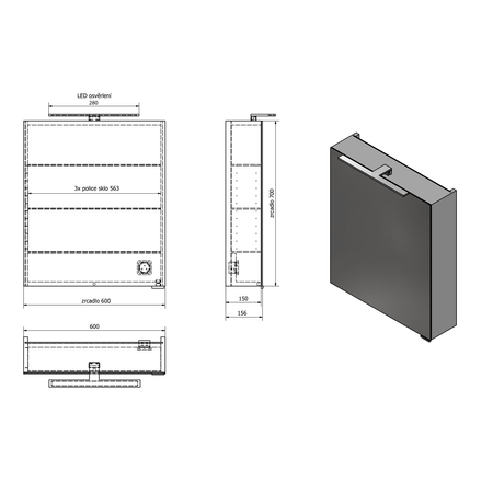 MIRRÓ szafka z lustrem, oświetlenie LED, 60x70x16cm, lewa/prawa, wiąz Bardini