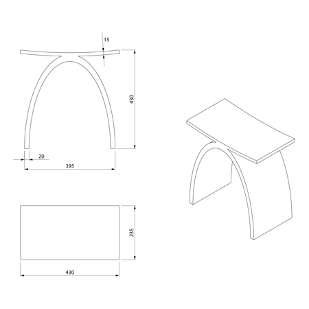 KORAL taboret łazienkowy 43x43x23,5cm, solid surface, biały mat