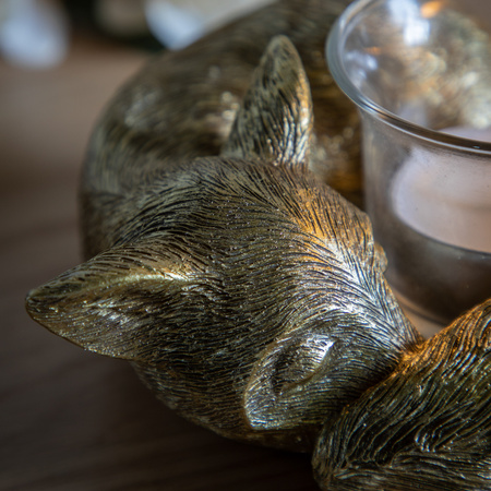 Sleeping Fox Tealight Holder Gold 130x120x60mm
