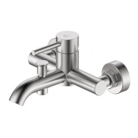 Bateria wannowa ścienna z przełącznikiem natrysku, stal szczotkowana