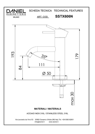 Bateria umywalkowa stojąca (bez korka)-Daniel Rubinetterie/TK Steel