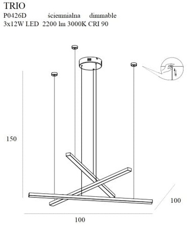 MAXLIGHT P0426 LAMPA WISZĄCA TRIO 3 ZŁOTA