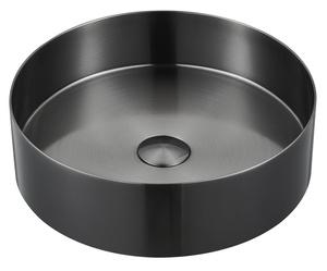 AURUM umywalka ze stali nierdzewnej, średnica 38cm, z korkiem, gun metal