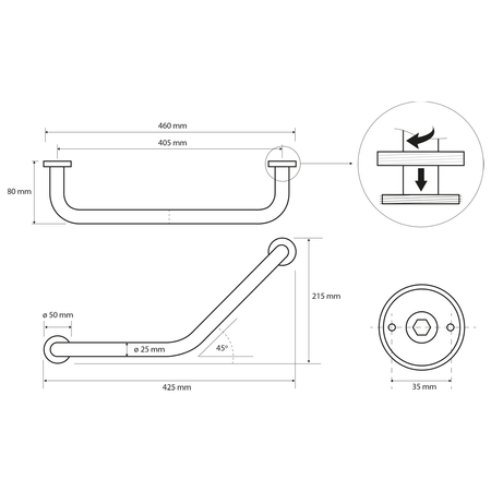 X-ROUND E poręcz kątowa 405mm, chrom