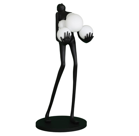 Lampa podłogowa WOMAN BLACK 180 cm - czarna figura kobiety z białymi kloszami
