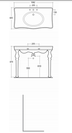 WASHINGTON Umywalka konsola 108 cm w komplecie z nogami
