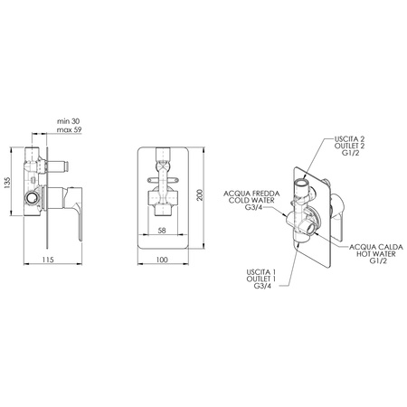 PAX bateria prysznicowa podtynkowa, 2 wyjścia, biały mat
