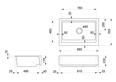 ARYA zlewozmywak ceramiczny 86x55,5cm, biały