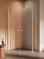 Kabina prysznicowa NEW SOLEO GOLD BRUSHED 2D prostokątna U 90x100x195 szkło czyste 6mm Active Shield 2.0 - z el. stałym