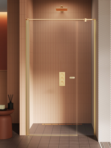 Drzwi wnękowe NEW SOLEO GOLD BRUSHED 1D U 140x195 szkło czyste 6mm Active Shield 2.0 - wsp. równoległy
