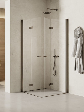 Kabina prysznicowa NEW SOLEO GUNMETAL BRUSHED 2D kwadratowa 90x90x195 szkło czyste 6mm Active Shield 2.0 - składane