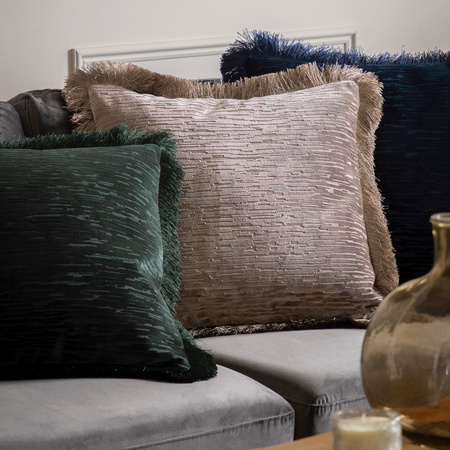 Cut Velvet Fringe Cushion Silver 500x500mm