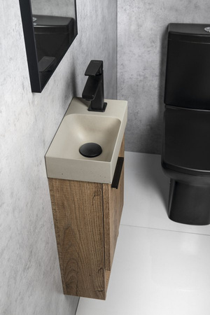 PICCOLINO umywalka betonowa, 30,8x17cm, bateria z prawej strony, piaskowy mat